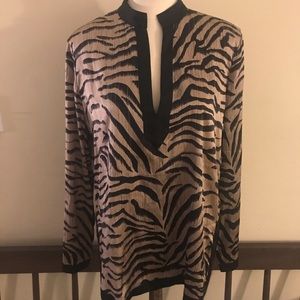 Chicos silk Animal print blouse long sleeve size 1